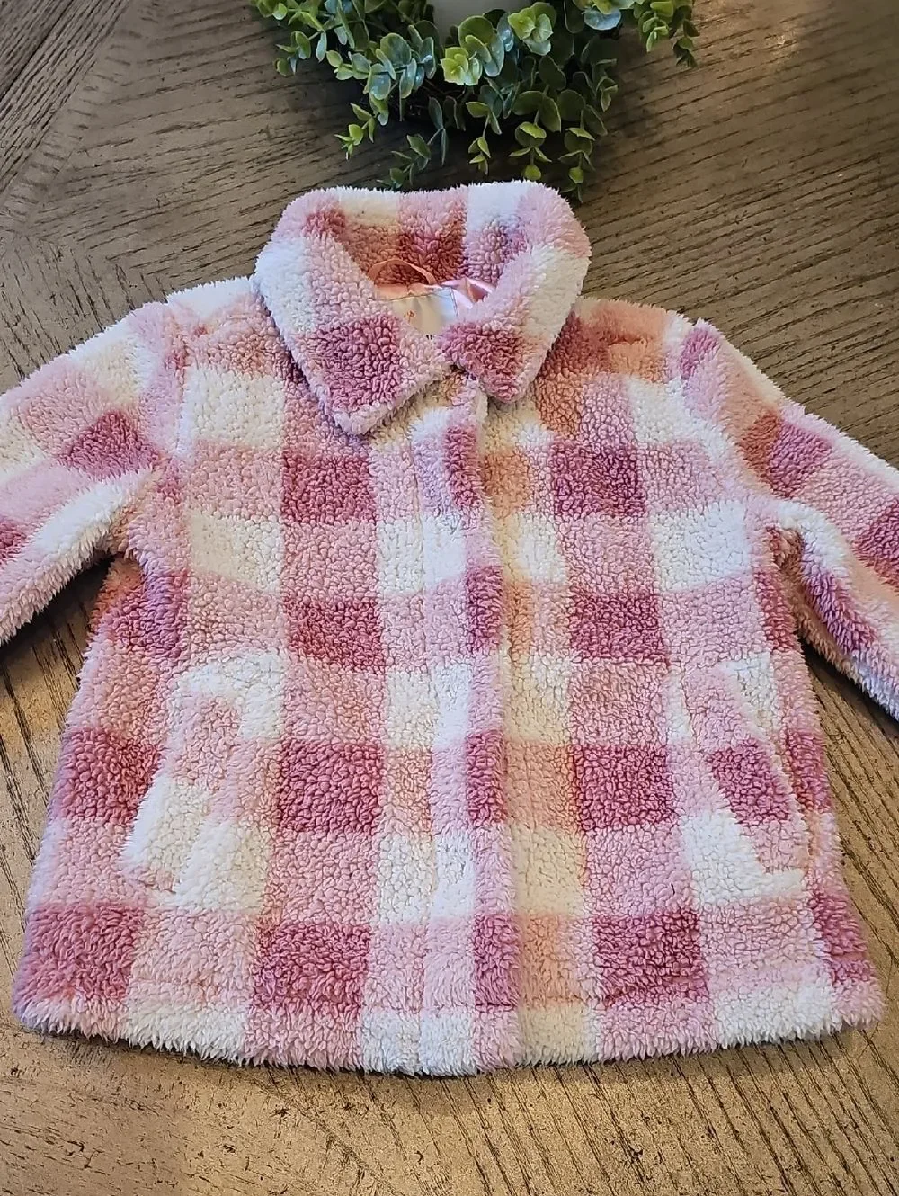 Urban Republic Pink & White Plush Check Puffer Jacket Size 5/6